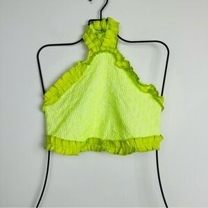 Margot Neon Green Ruffled Halter Crop Top Size XS